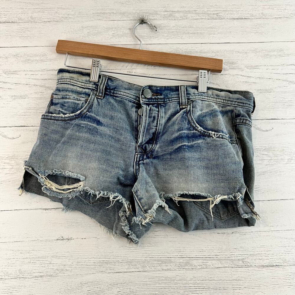 Free‎ People Distressed Button Fly Denim Shorts Size 27
